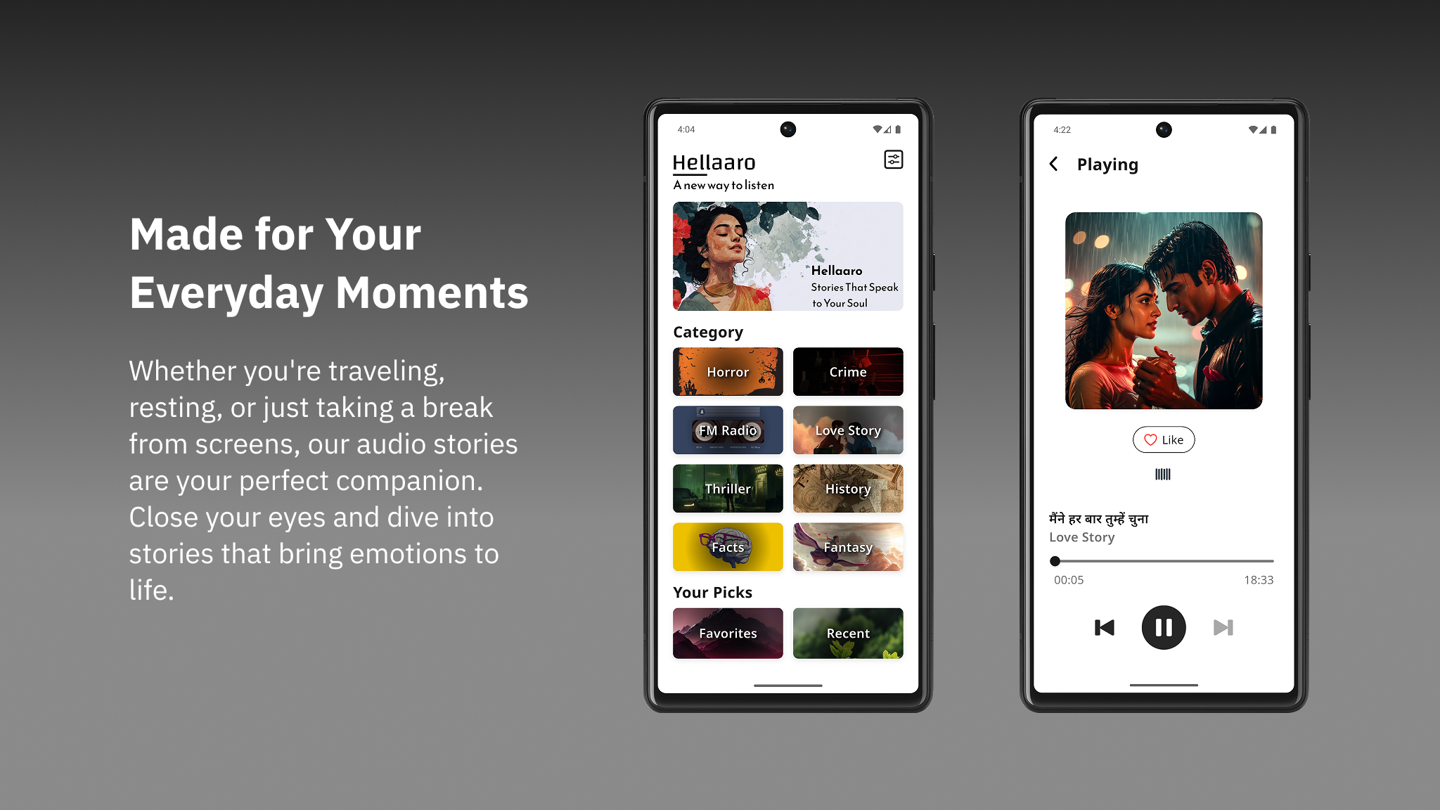 Hindi Audio Stories Hellaaro app preview